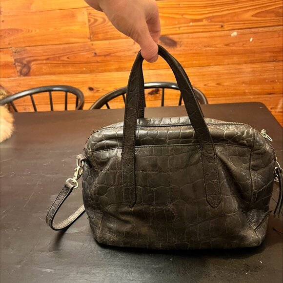 Fossil Women's Croc Skin Satchel Purse Handbag - Picture 2 of 6